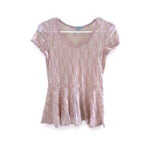 Y2K Charlotte Russe Lace Peplum Top in Blush Pink Size Small